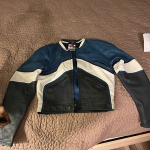 Spartan womens motorcycle jacket . Blue/white